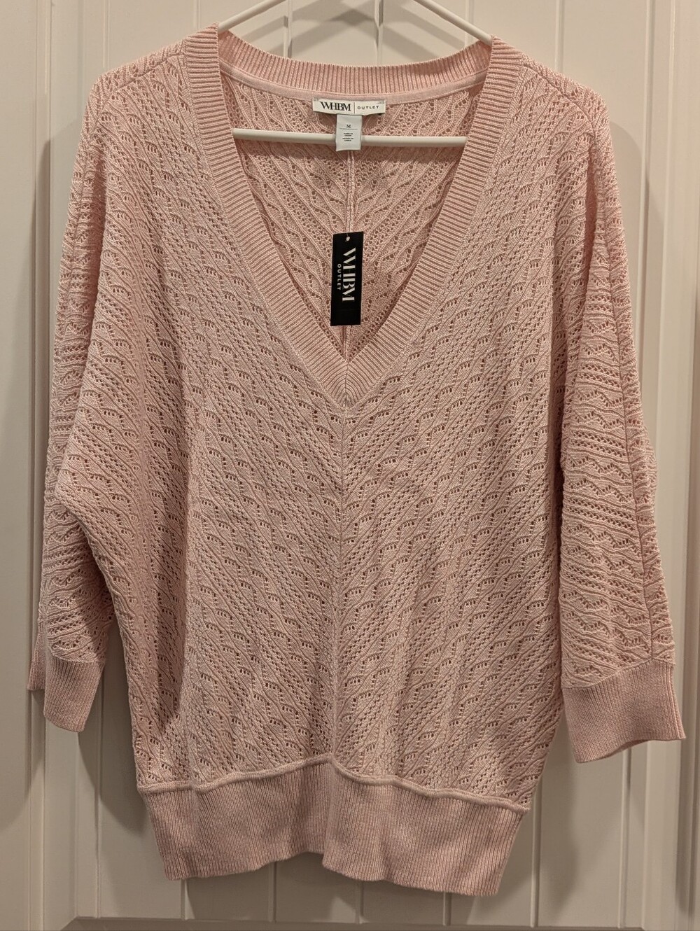 White House Black Market Light Pink V-Neck Knit Sweater
